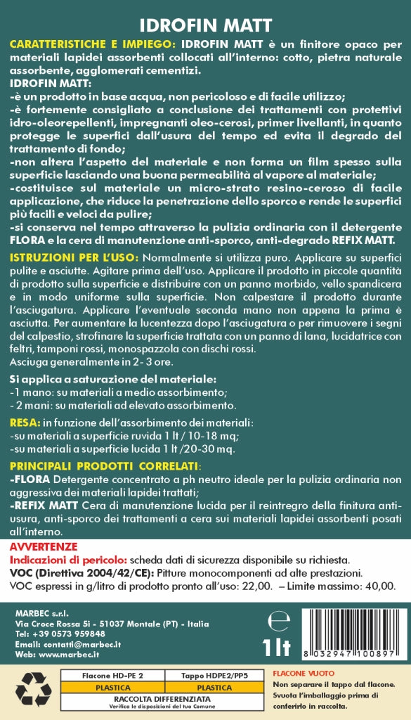 Cera per pavimenti IDROFIN MATT   1LTx6Pz