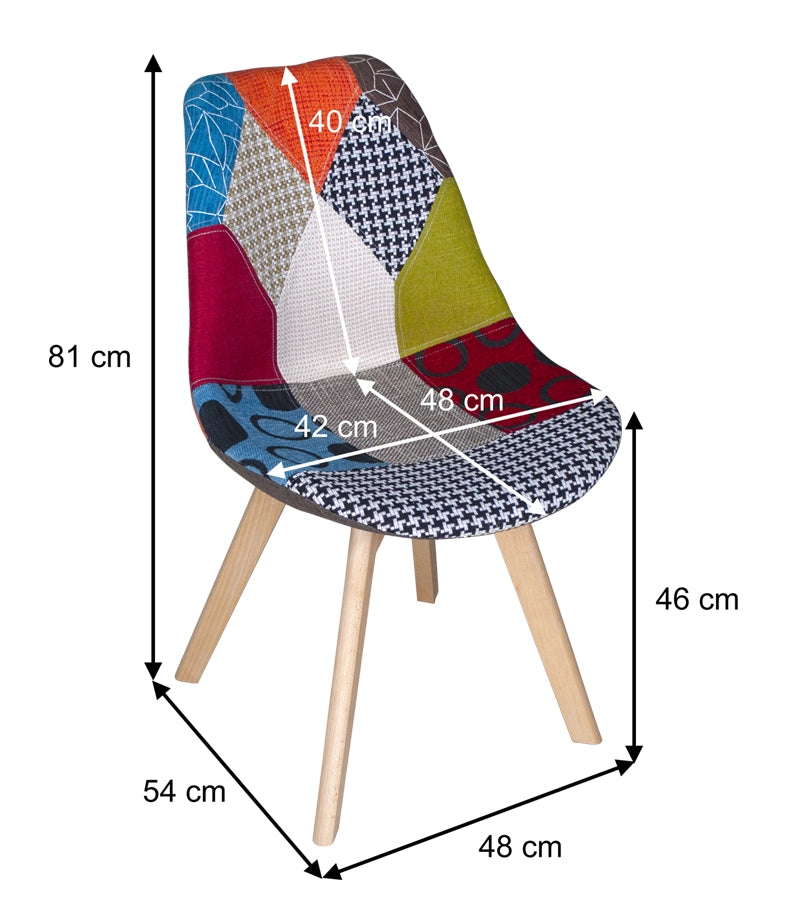 Sedia imbottita in tessuto patchwork, sedia da pranzo piede in legno - Mia - SD100MIPTW