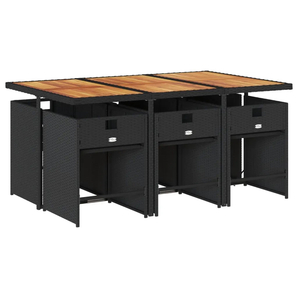 Set da Pranzo da Giardino 7 pz Nero con Cuscini in Polyrattan 3277862