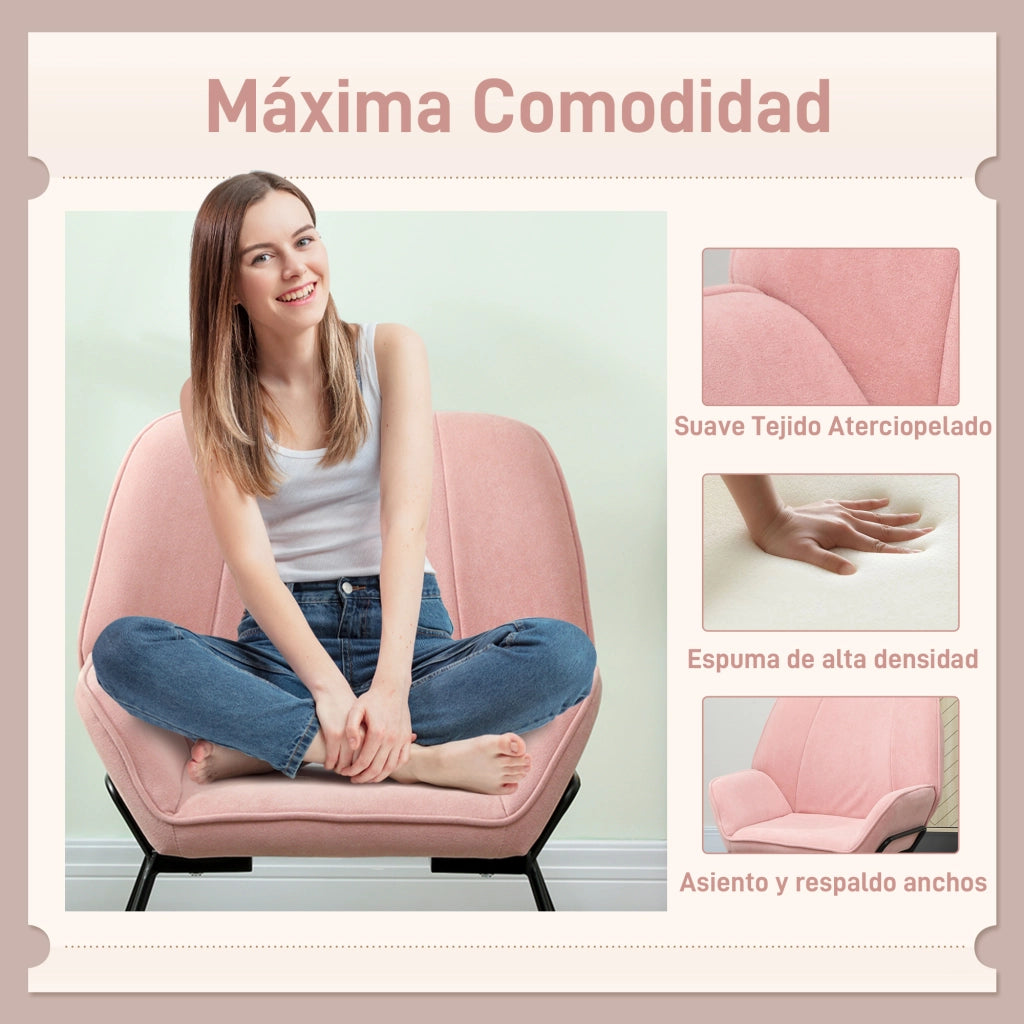 Poltrona imbottita in velluto ¨C zephmum ¨C rosa con gambe in metallo