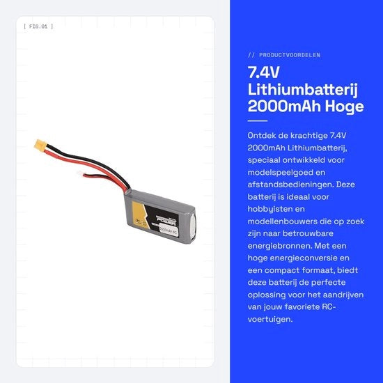 Batteria al Litio 7,4V 2000mAh - Accu per Modelli di Giochi - Batterie - Caricabatterie - Ricambi per RC - Conversione ad Alta Potenza