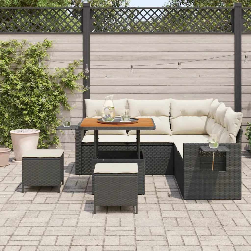 Set Divano da Giardino 9 pcs Nero e Crema polyrattan 3363690