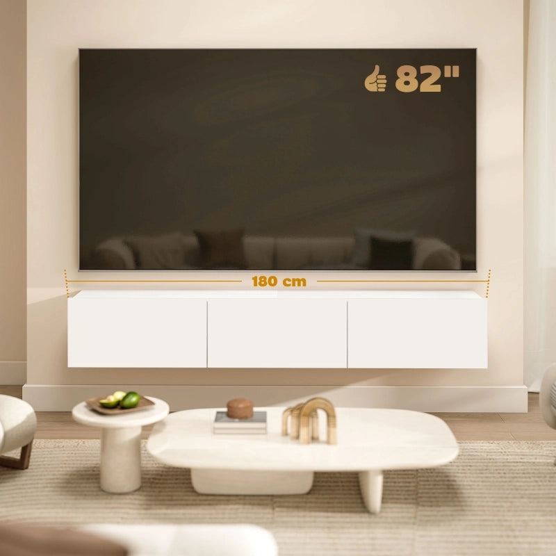 Pensile TV da parete con 3 ante a ribalta e chiusura ammortizzata in truciolare bianco per soggiorno 180 cm