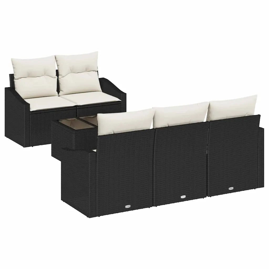 Set di divani con cuscino 6 pcs Nero e Crema polyrattan
