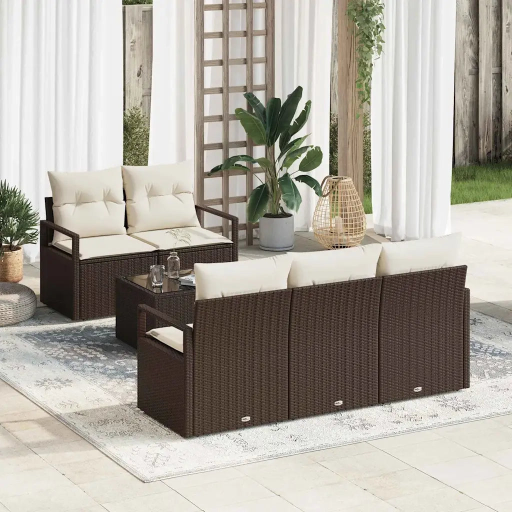 Set Divano da Giardino 6 pcs Marrone e Crema polyrattan 3354927