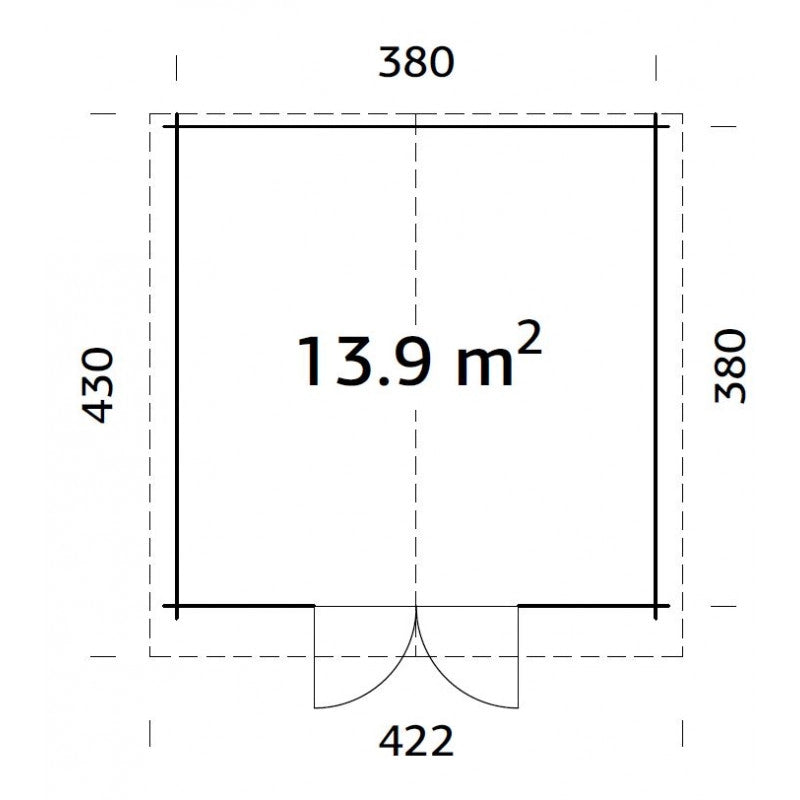Casetta da giardino in legno 400x400 cm, pareti 28 mm grezze con porta doppia vetrata, per deposito attrezzi e arredo esterno - Esterni da Vivere