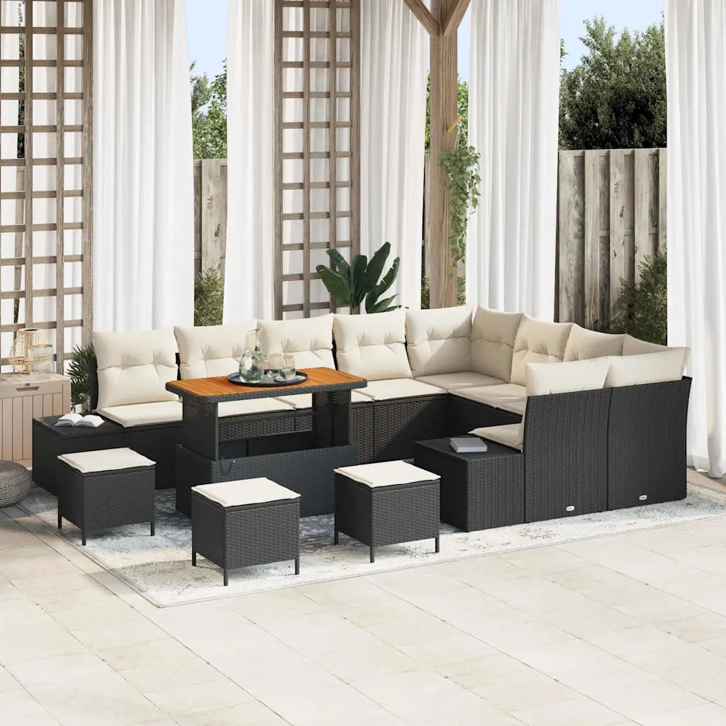 Set Divano da Giardino con cuscino 13 pcs Nero polyrattan 3362830