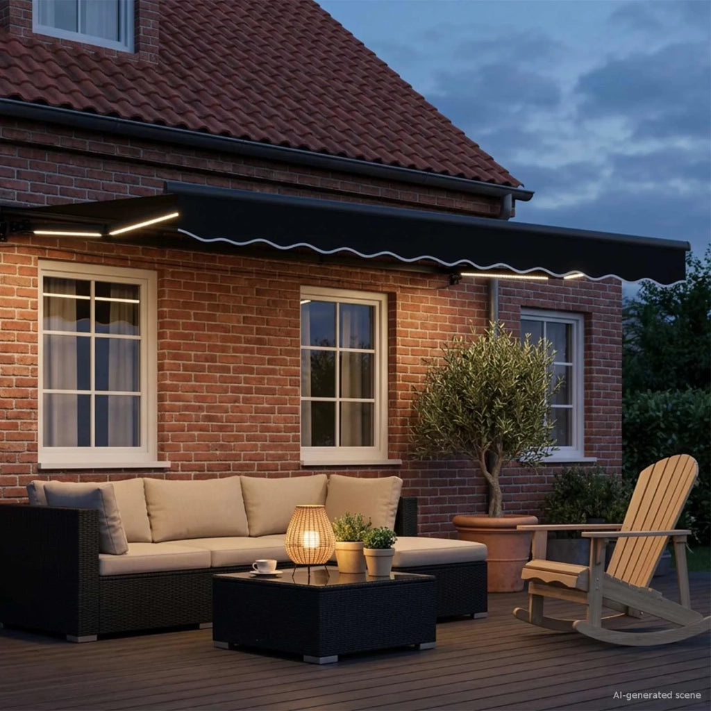 Cornice per Tenda Manuale con LED Nero e antracite 3 x 2,5 m 3420812