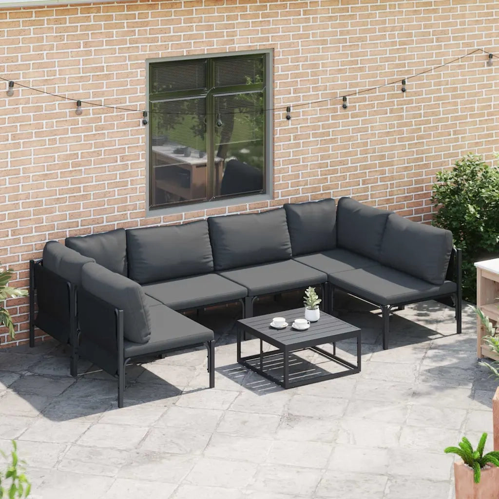 Set Divano da Giardino con cuscino 7 pcs Nero Acciaio