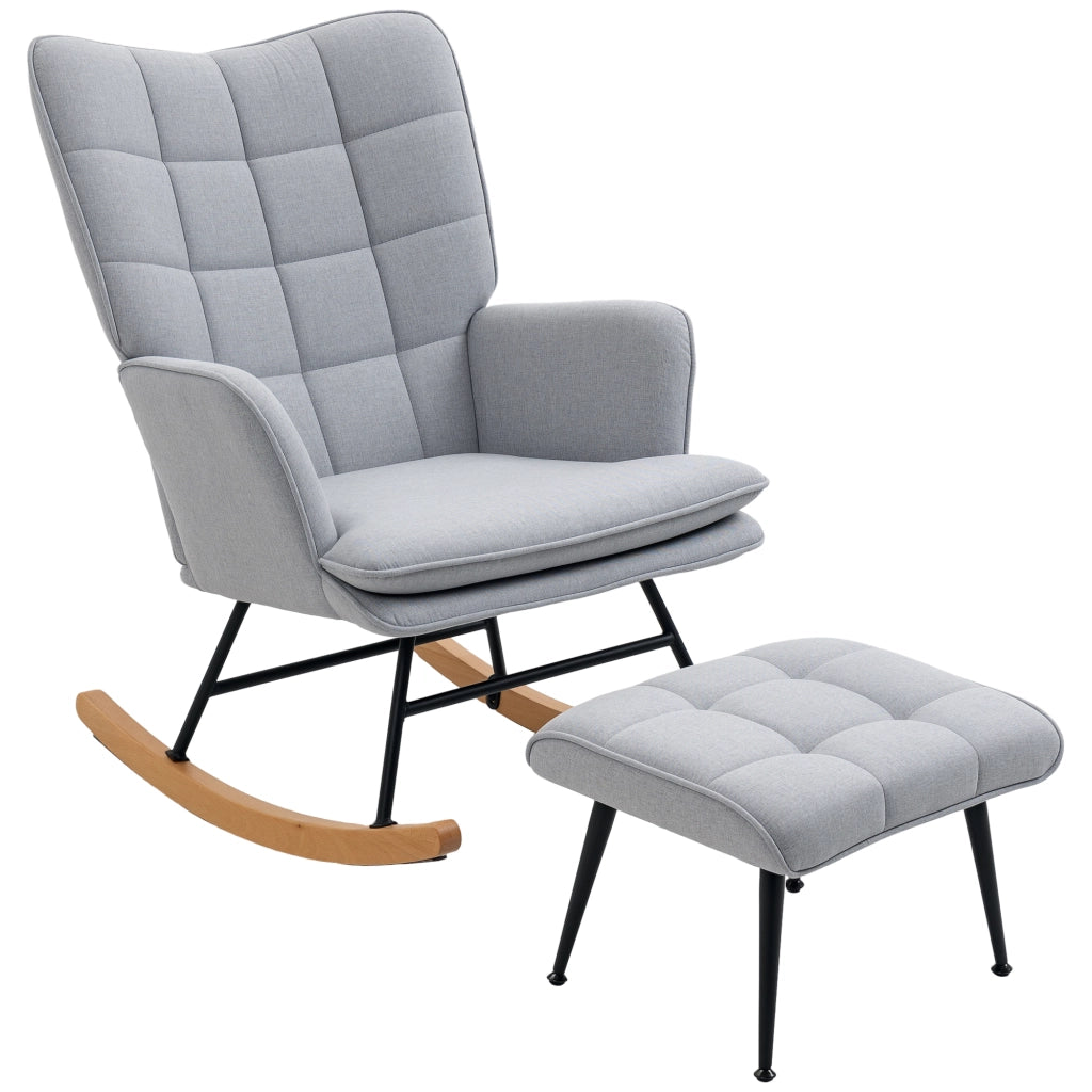 Poltrona Dondolo con Poggiapiedi e Braccioli ¨C Minimal ¨C Grigio Chiaro