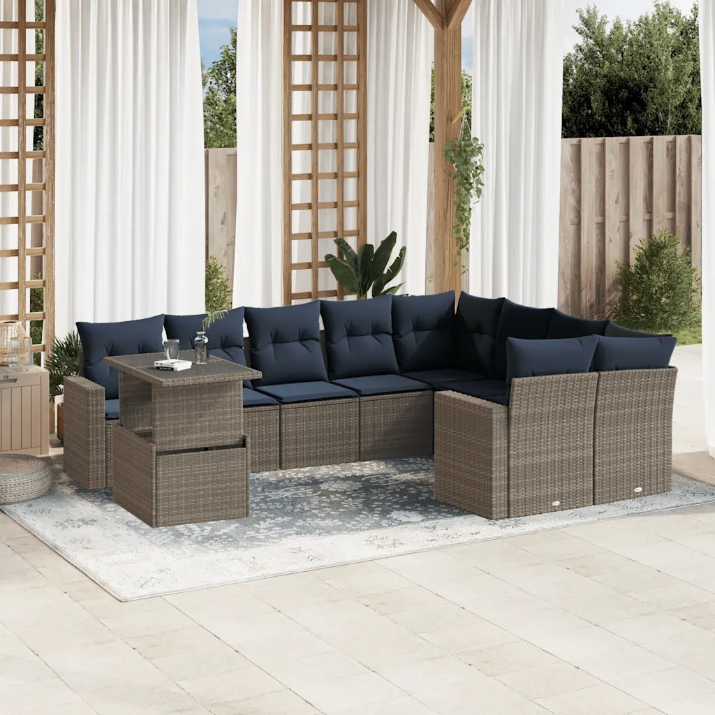 Set Divani da Giardino 10 pz con Cuscini Grigio in Polyrattan 3267511