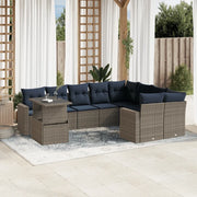 Set Divani da Giardino 10 pz con Cuscini Grigio in Polyrattan 3267511