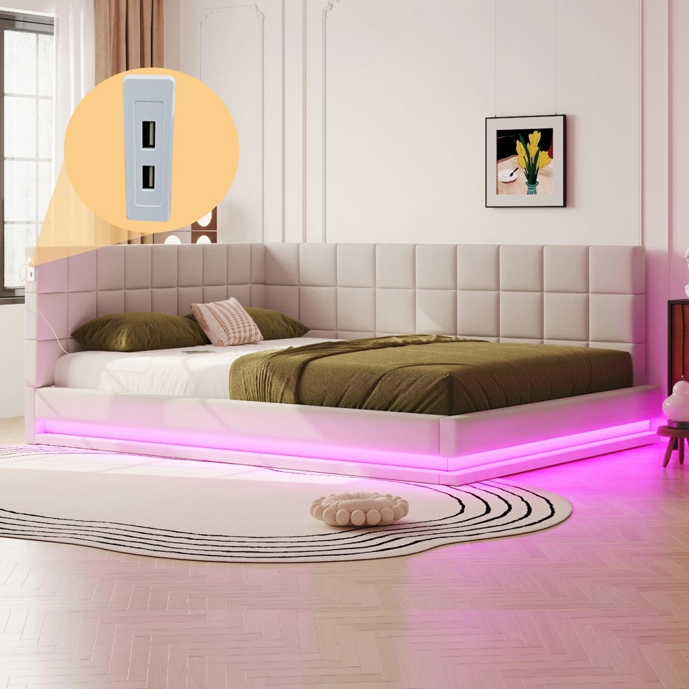 Divano letto - Xylo - 160x200 cm LED USB velluto beige
