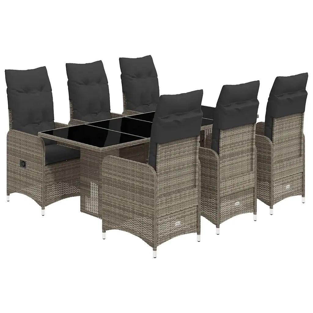 Set Bistrò da Giardino 7 pz con Cuscini in Polyrattan Grigio