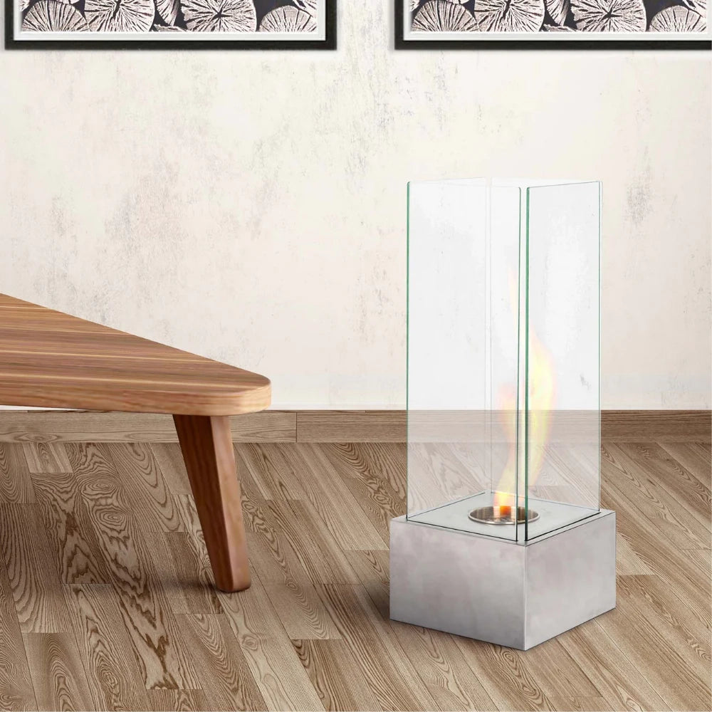 Glow, Caminetto al bioetanolo Grigio groffato (25cm X 25cm H. 65cm) | Duzzle