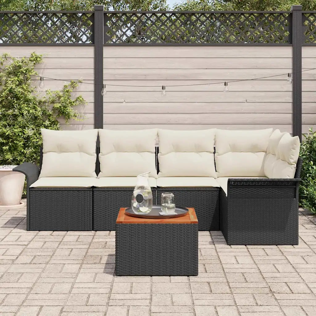 Set Divano da Giardino con cuscino 6 pcs Nero polyrattan