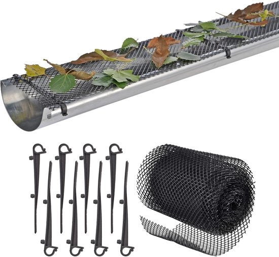 Dakgootbescherming in Kunststof 6 m - Incluso 8 Viti - Reticolo Flessibile in Plastica - Ventilatore - Montaggio Facile - Resistente all'Uragano e Indistruttibile