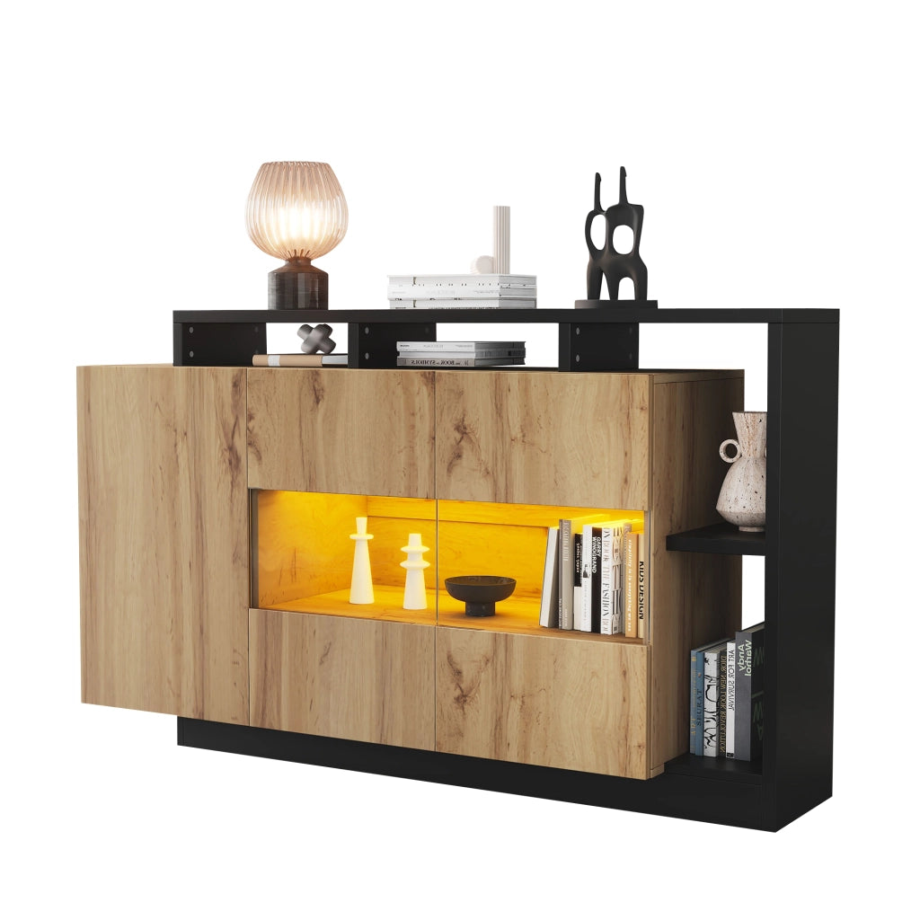 Credenza LED moderna - Zephmum - MDF legno naturale, controllo Bluetooth