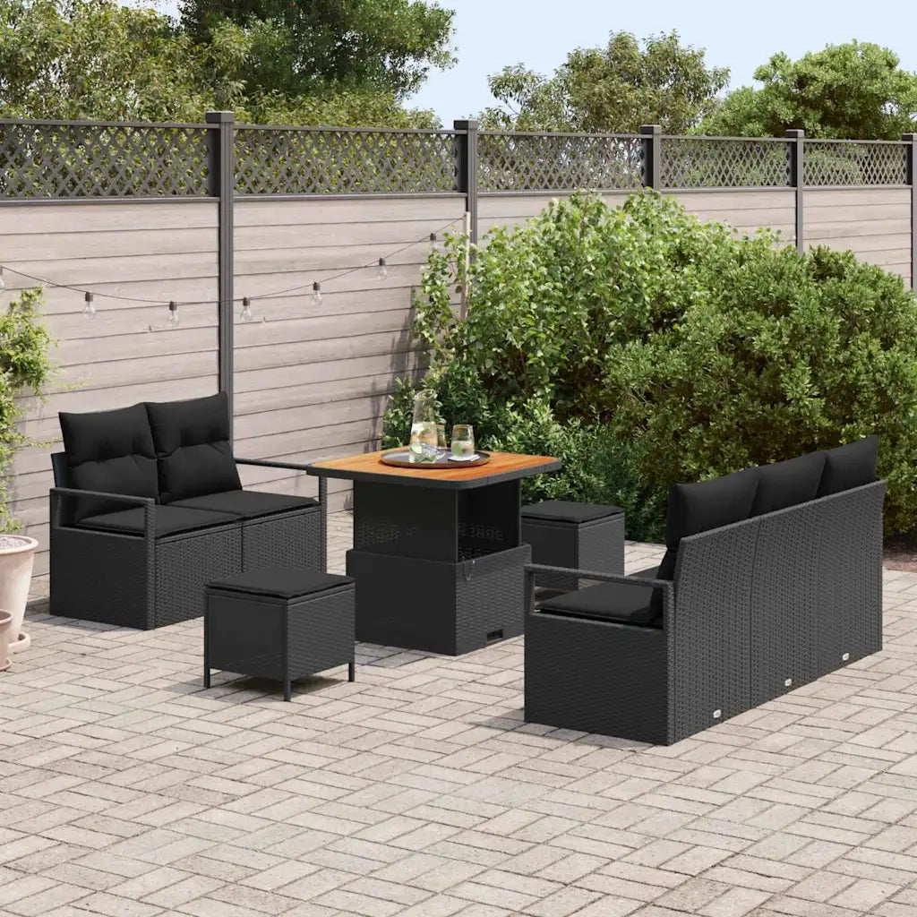 Set Divano da Giardino con cuscino 8 pcs Nero polyrattan 3362464
