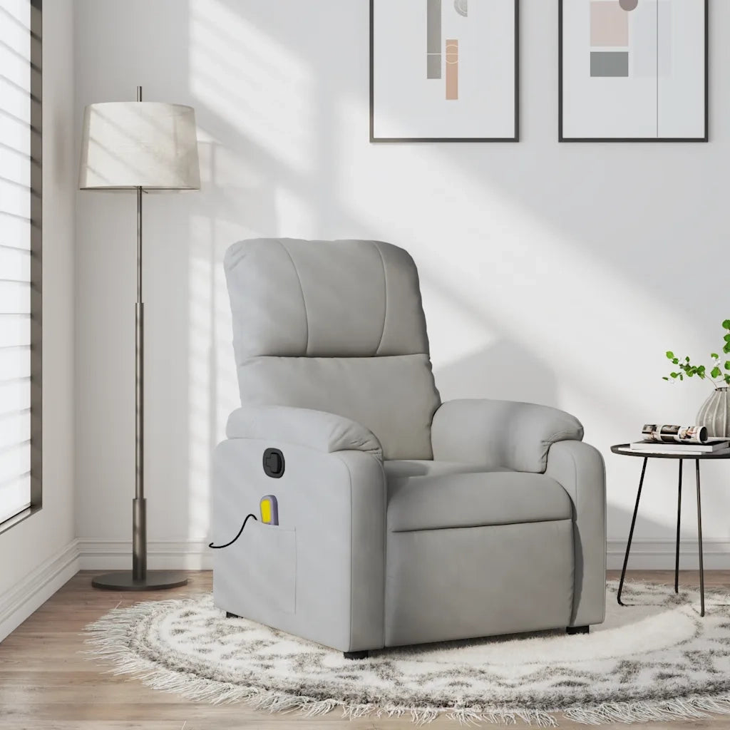 Poltrona | Sedia Relax Reclinabile Massaggio Grigio Chiaro Tessuto Microfibra