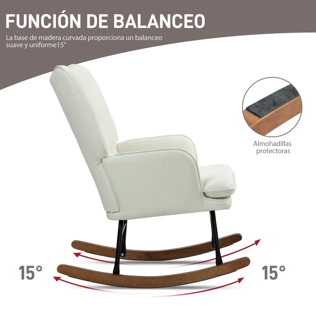 Poltrona a Dondolo con Poggiapiedi e Braccioli ¨C Minimal ¨C Crema