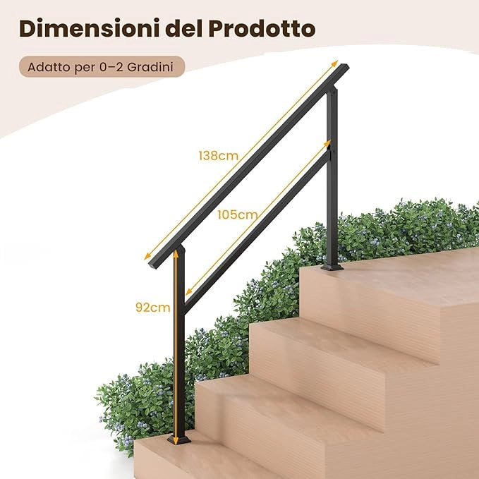 Corrimano per Scala, Corrimano in Metallo per 0-2/3/4 Gradini con Regolazione dell’Angolo, Portata 150 kg, Ringhiera per Terrazzo, Ingresso e Balcone (138 x 92 cm)