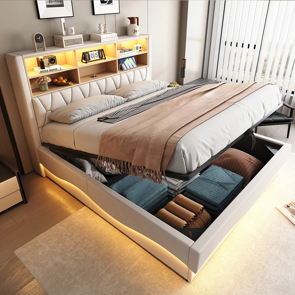 Letto-Xylo-180x200 cm-LED app, USB, metallo, lino beige