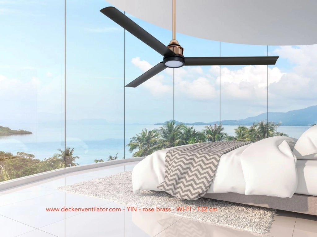 Vam Ventilatore da soffitto a risparmio energetico WI-FI YIN ottono rosa 132 cm con pale di alluminio luce LED telecomando 6 velocità