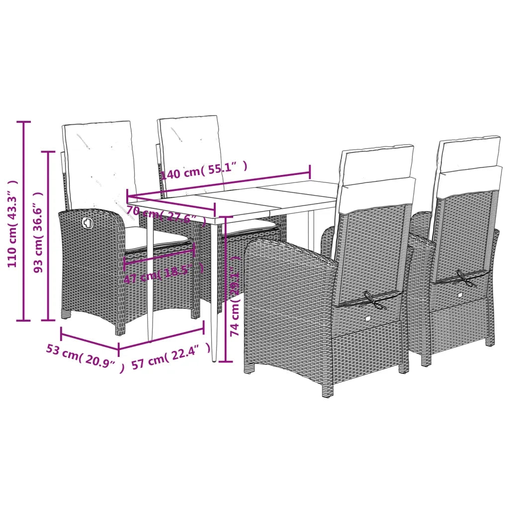 Set da Pranzo da Giardino 5pz con Cuscini in Polyrattan Marrone 3212333