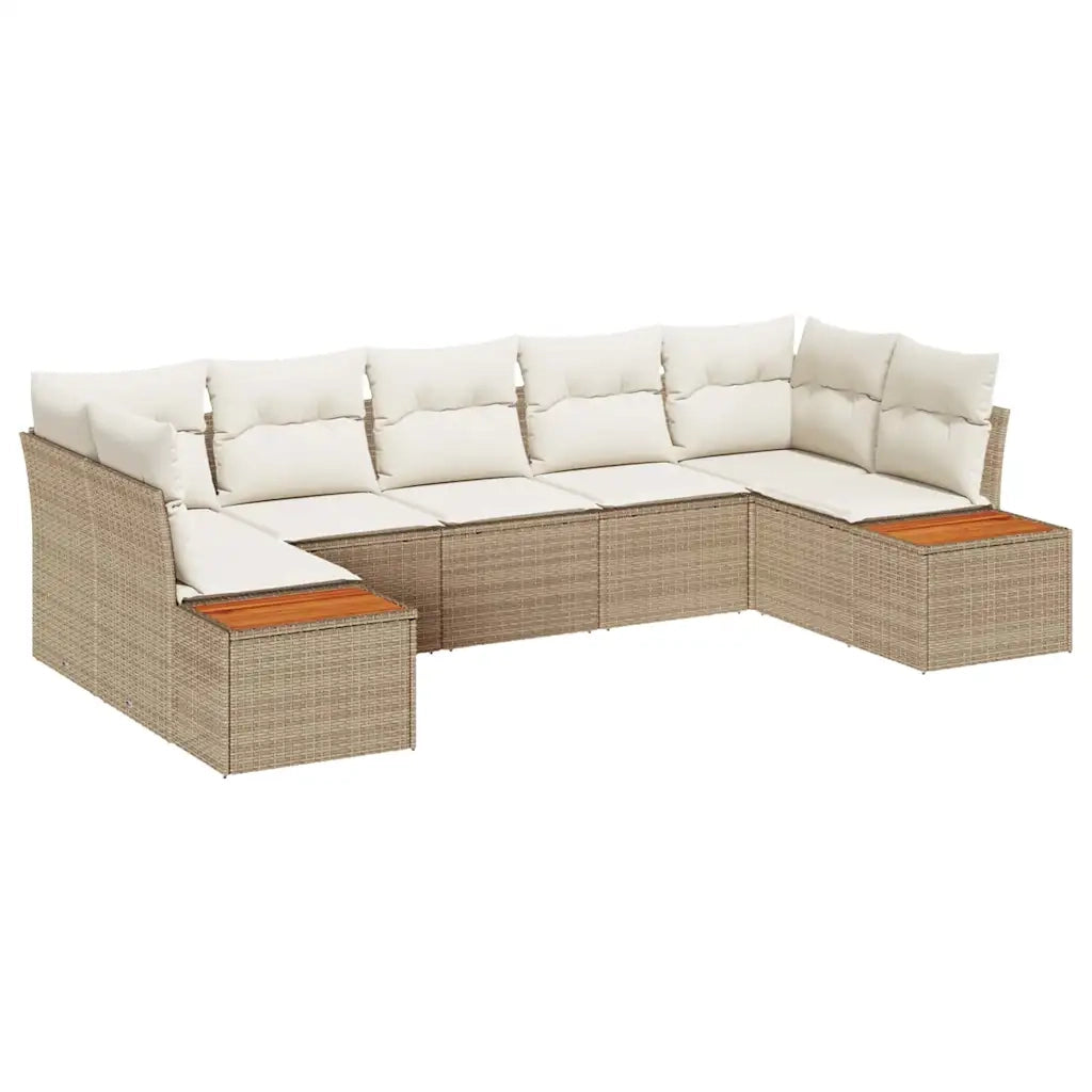 Set Divano da Giardino 7 pcs Beige e Crema Polyrattan