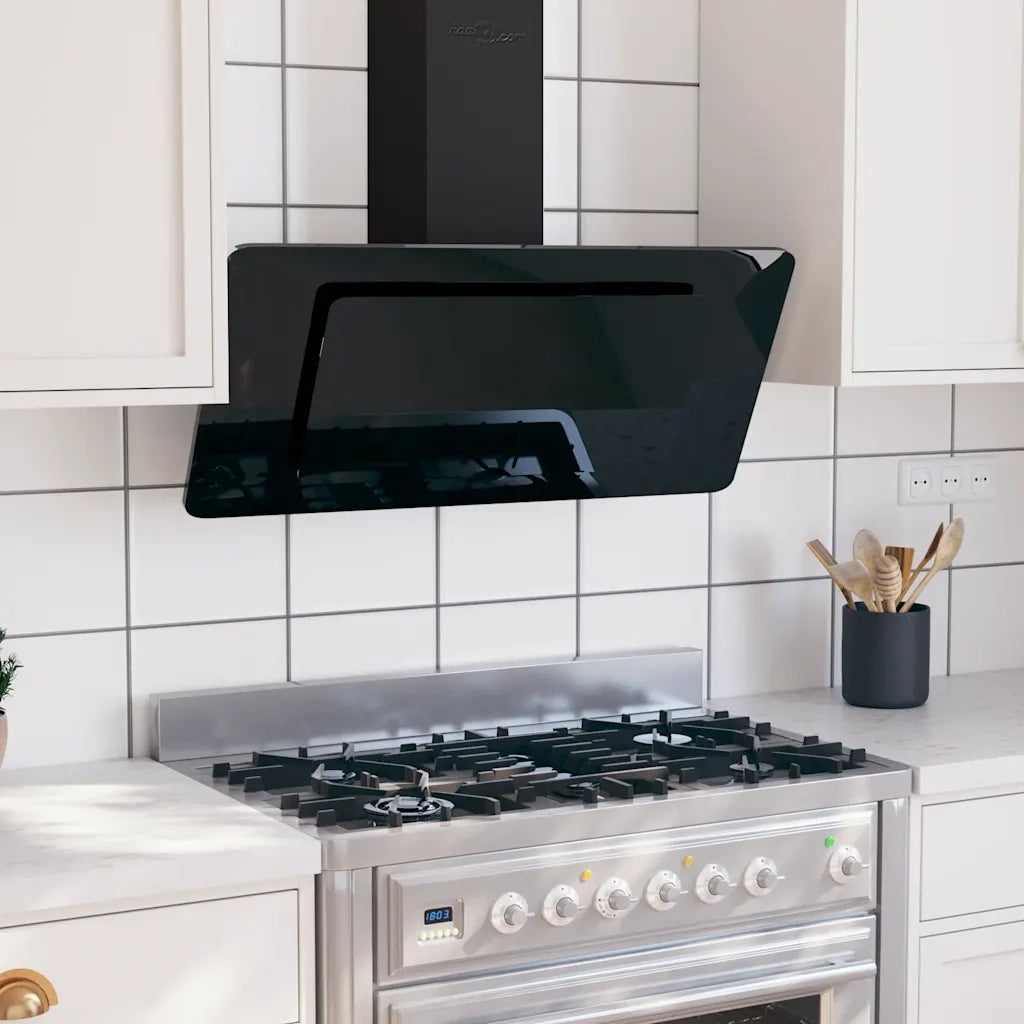Cappa a Parete 90 cm in Acciaio Inox e Vetro Temperato Nero