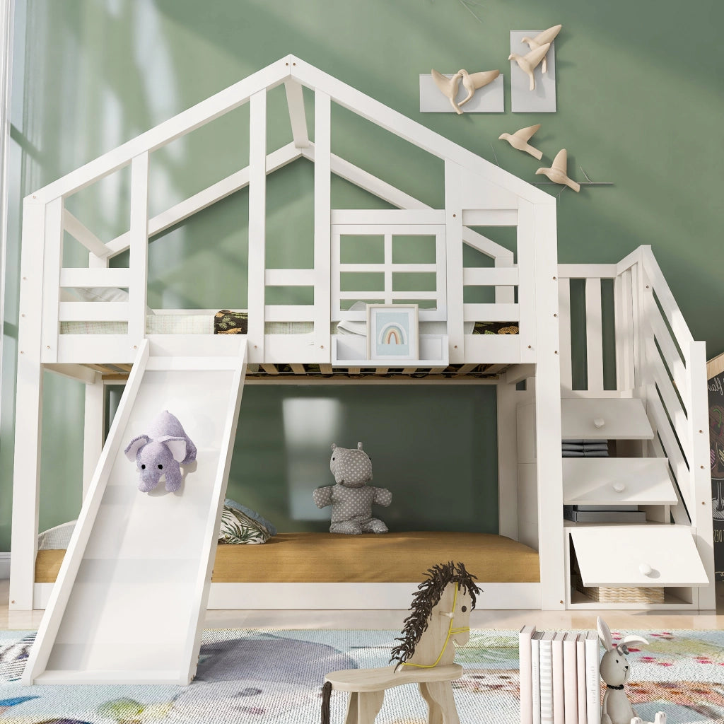 LETTO a castello casetta 90x200 cm bianco con scivolo