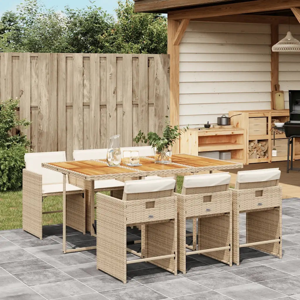 Set da Pranzo da Giardino 7 pz con Cuscini Beige in Polyrattan 3211096