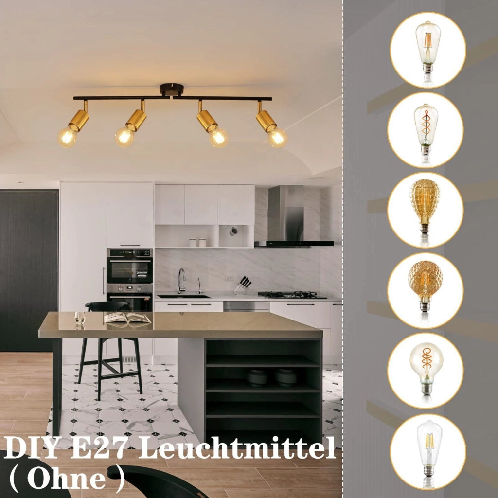 ZMH Faretto da soffitto vintage E27 nero oro a sospensione