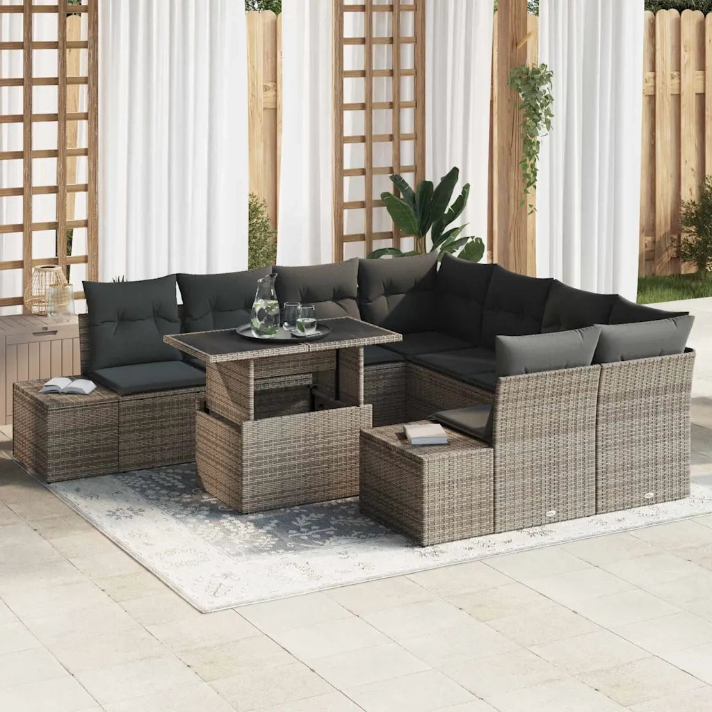 Set Divano da Giardino con cuscino 9 pcs Grigio polyrattan 3349155