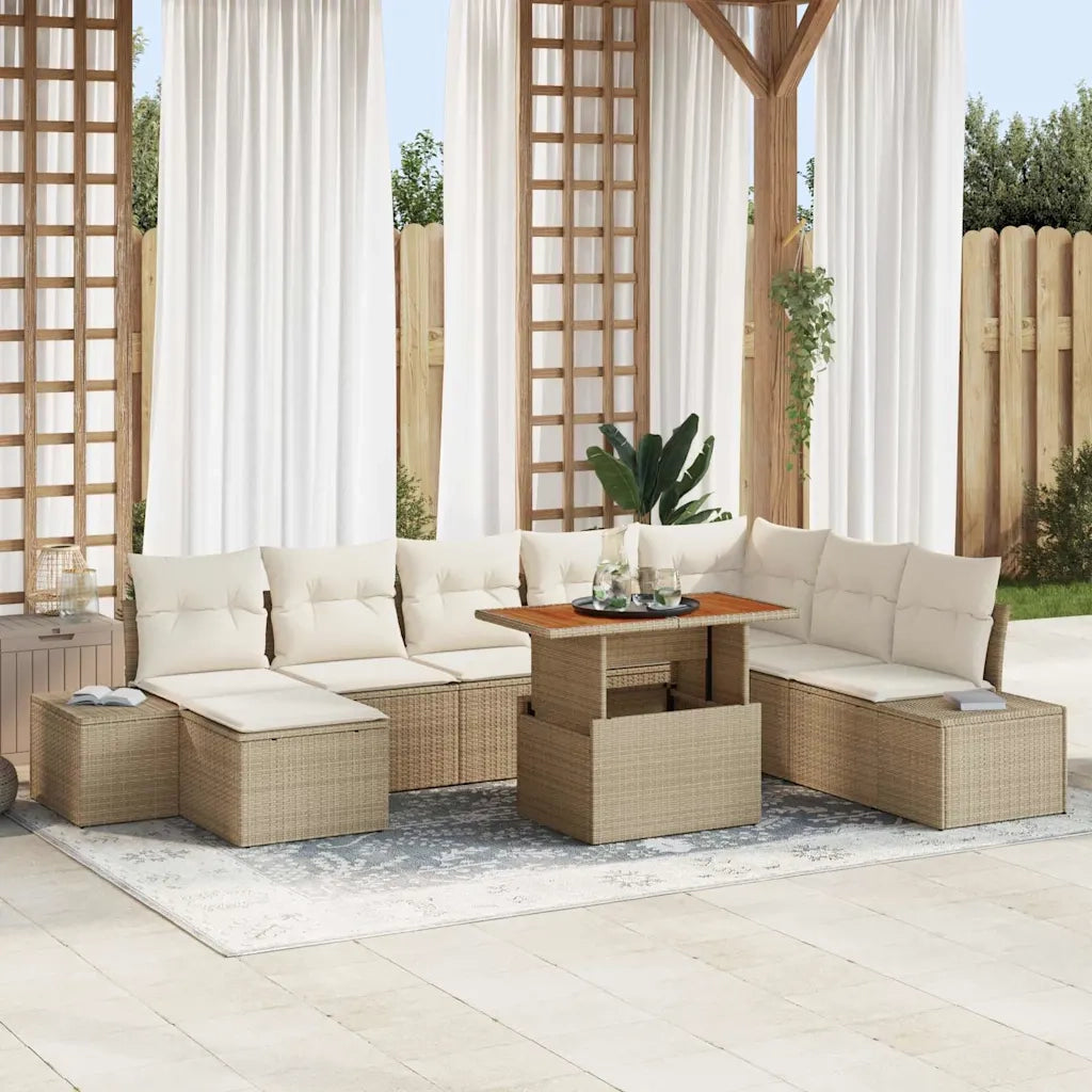 Set da Pranzo per Giardino con cuscino 9 pcs Beige e Crema