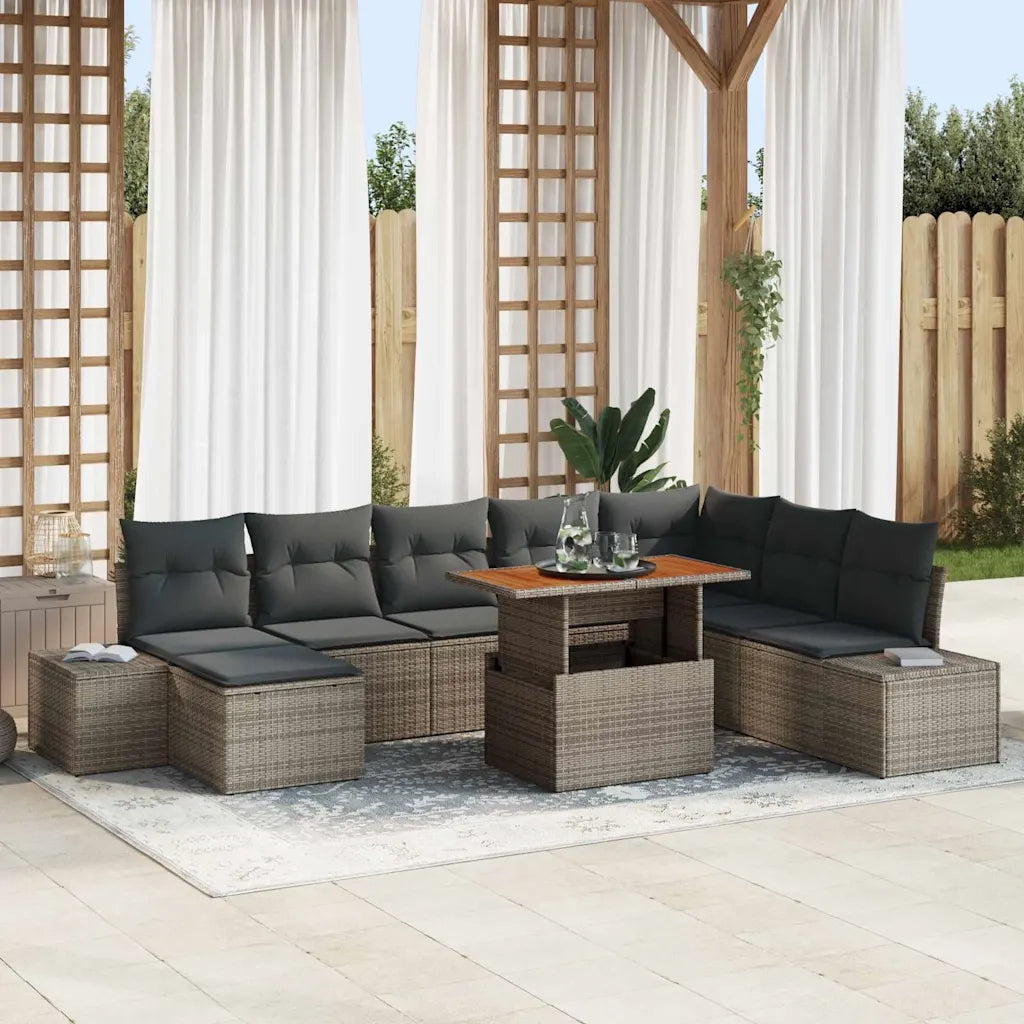 Set Divano da Giardino 9 pcs Grigio Poly Rattan 3358736
