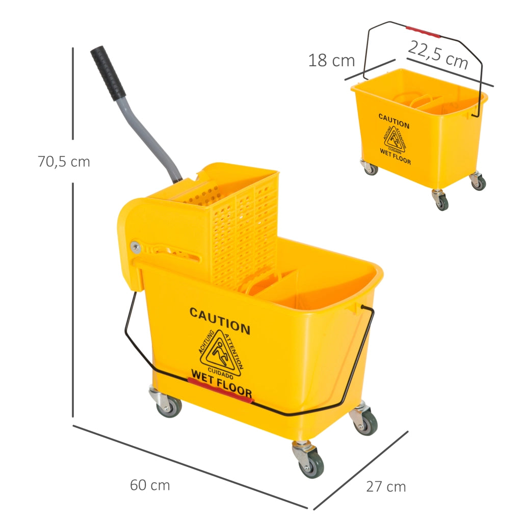 Secchio Lavapavimenti 20 L con Ruote e Scolapiatti ¨C Minimal ¨C Giallo 60x27x70,5 cm