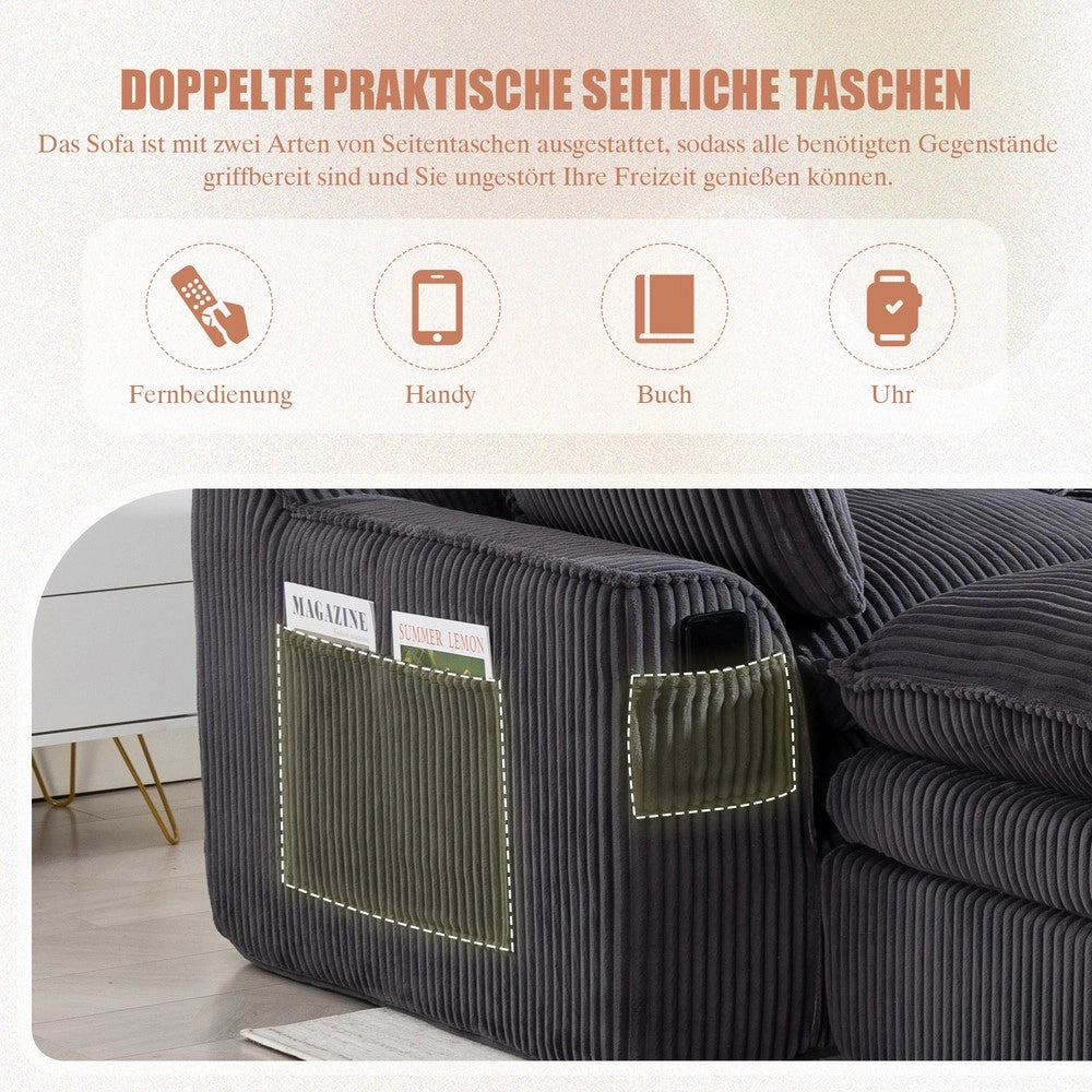 Divano modulare a 3 posti con pouf - Zephmum- Schiuma a 3 strati e nucleo a molle, grigio scuro