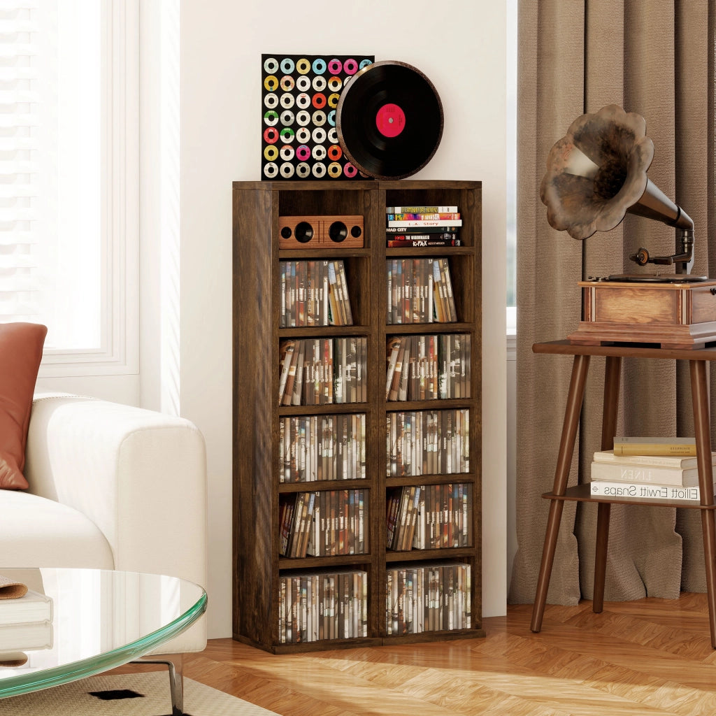 Armadio a colonne per CD ¨C Minimal ¨C 2 pezzi, 12 scomparti, 21x22.5x88.5 cm, marrone rustico