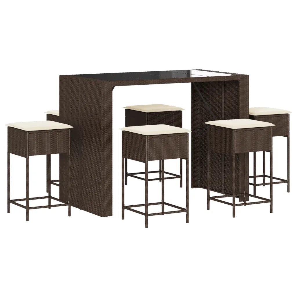 Set Bar da Giardino 7 pz con Cuscini in Polyrattan Marrone 3261509