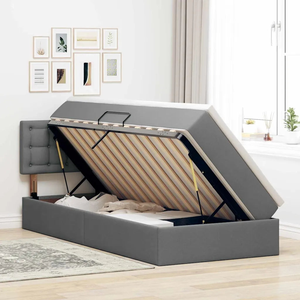 Letto con contenitore e materasso Grigio scuro 100 x 200 cm