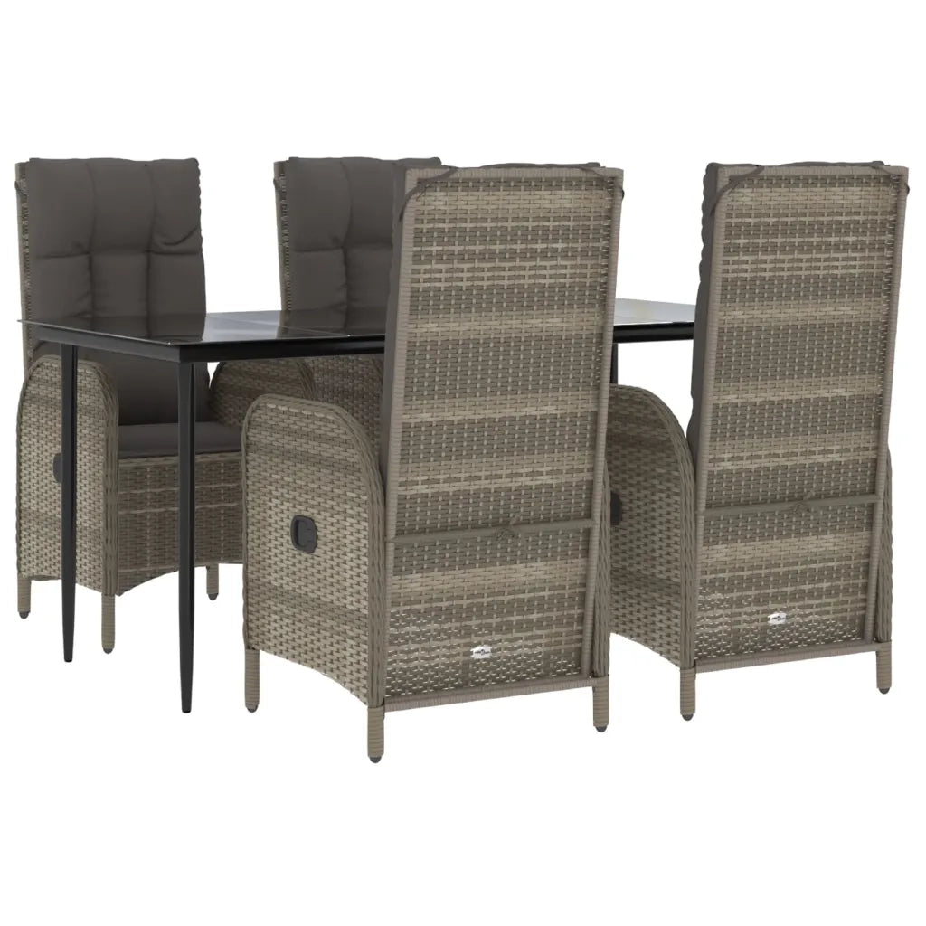 Set da Pranzo Giardino 5pz Nero e Grigio con Cuscini Polyrattan 3185181