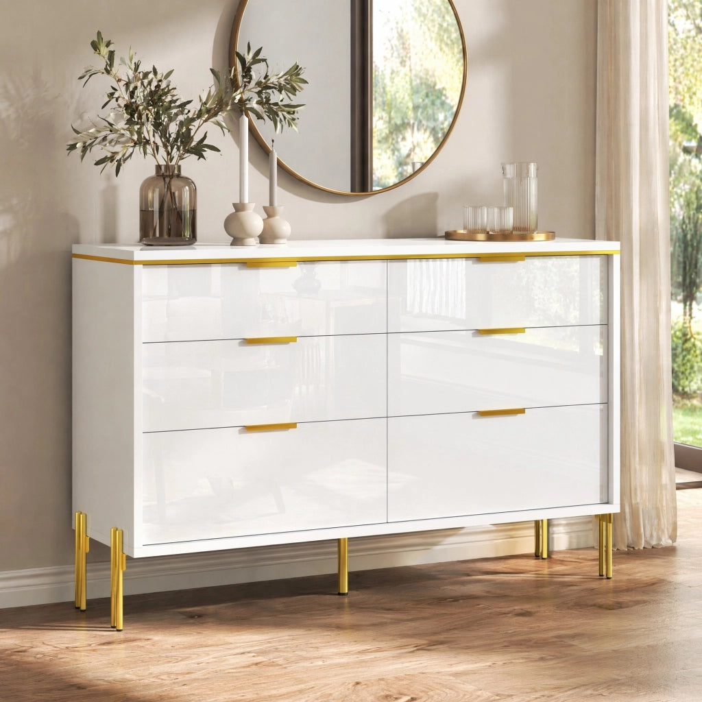 CREDENZA 120x40x85,5 cm 6 cassetti Bianco Oro
