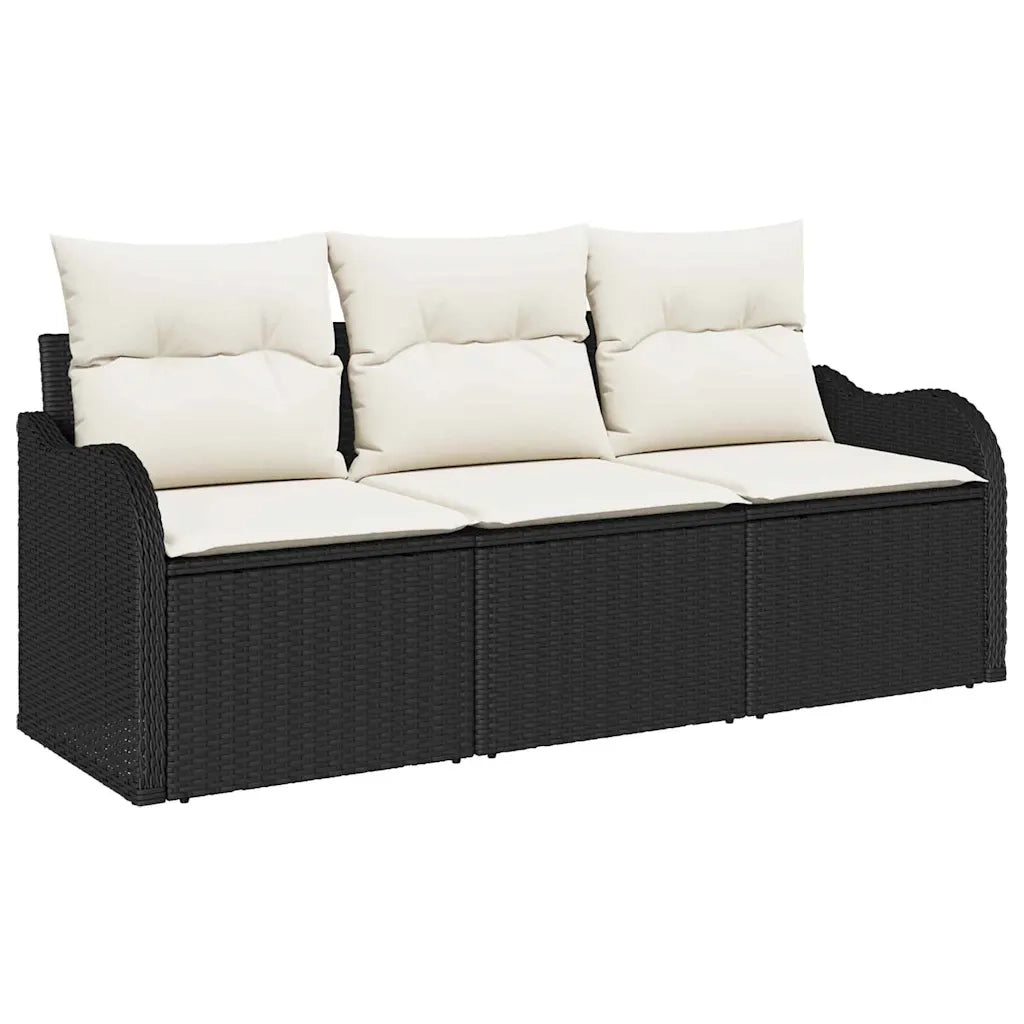 Set Divano da Giardino con cuscino 3 pcs Nero polyrattan 3345557