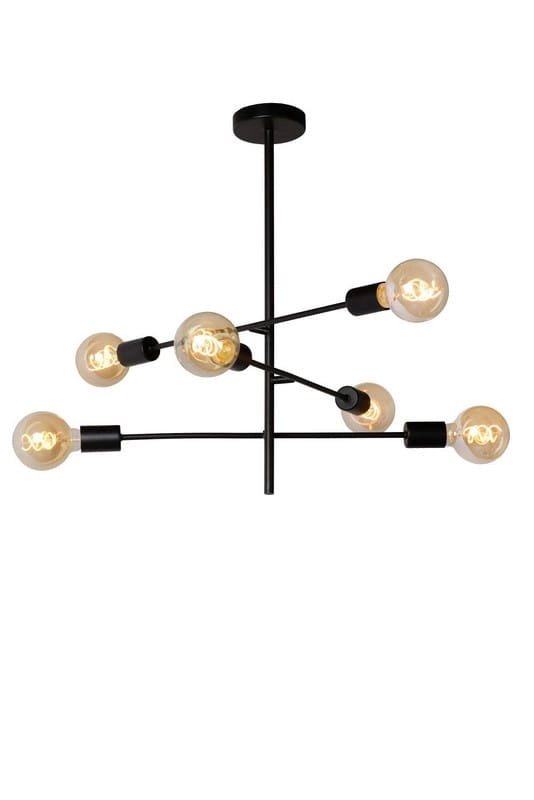 Plafoniera Lucide Lester nera metallo 6 luci E27 59cm