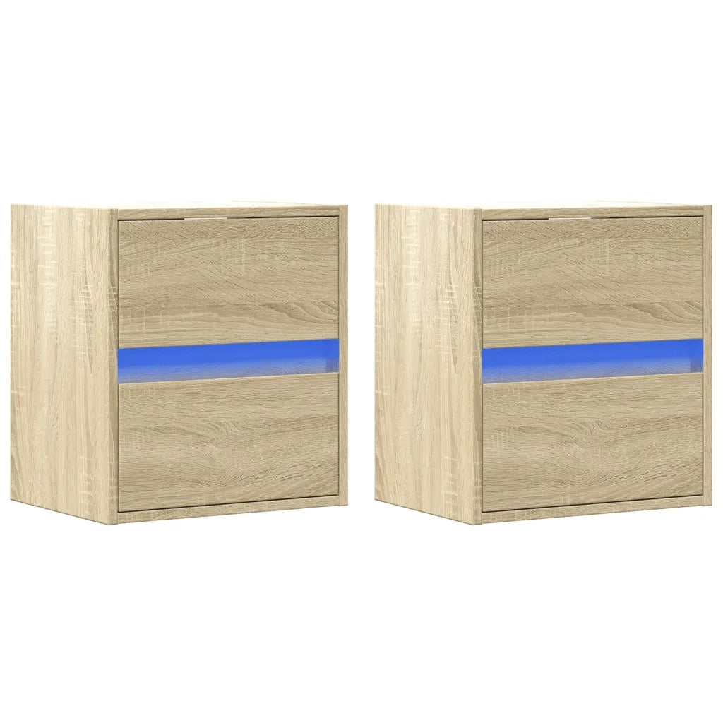 Comodini a Parete con luci LED 2 pz Rovere Sonoma 3307966