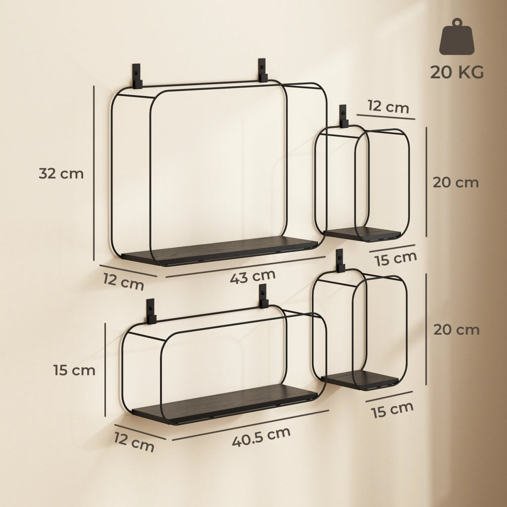 Mensole a Muro Geometriche ¨C Xylo ¨C Set 4 Pezzi Nero Design Moderno