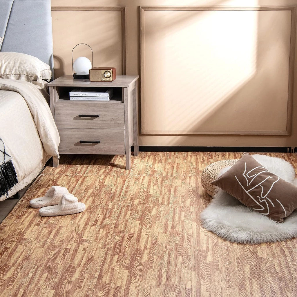 12 Pezzi Tappeto Puzzle Effetto Legno, Tappetini a Incastro in Schiuma EVA con Bordi Perimetrali, Tappeto Protettivo Spesso per Palestra Casa Stanza Giochi, 61x61 cm, 4,5 M²
