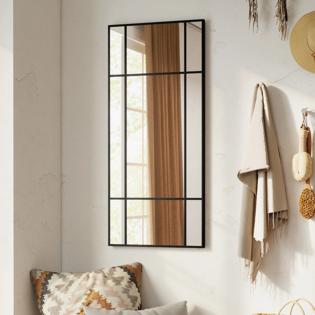 Specchio da Parete con Cornice Finestra Nero ¨C zephmum ¨C 110x50cm